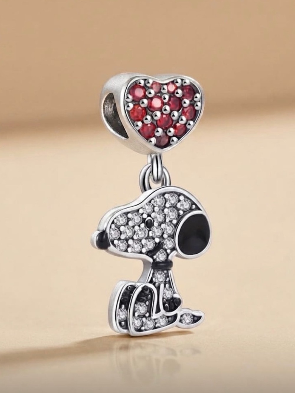 Silver Dog Charm Pendant with Red Heart Accent